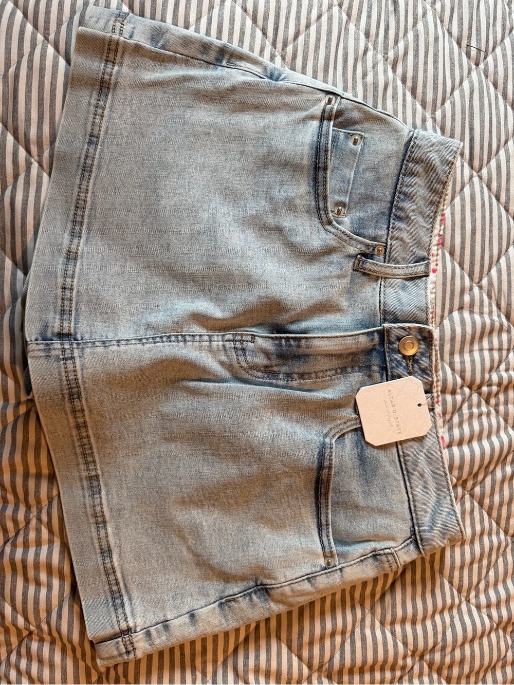 Altar'd State Light Blue Denim Skirt with Pink Lining